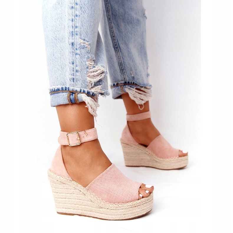 MSMG Light pink Makenna wedge sandals with braids 6