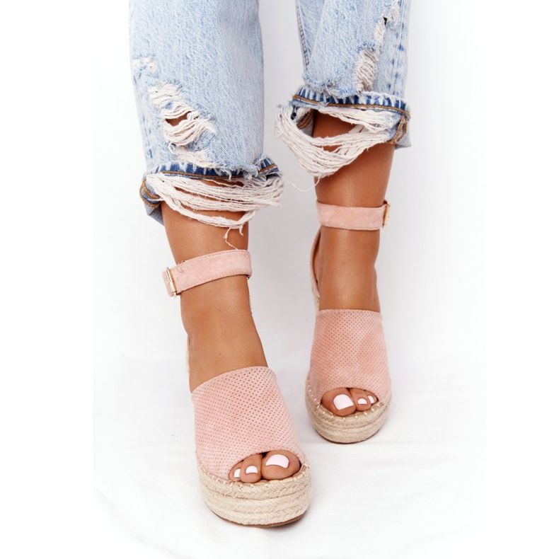 MSMG Light pink Makenna wedge sandals with braids 7