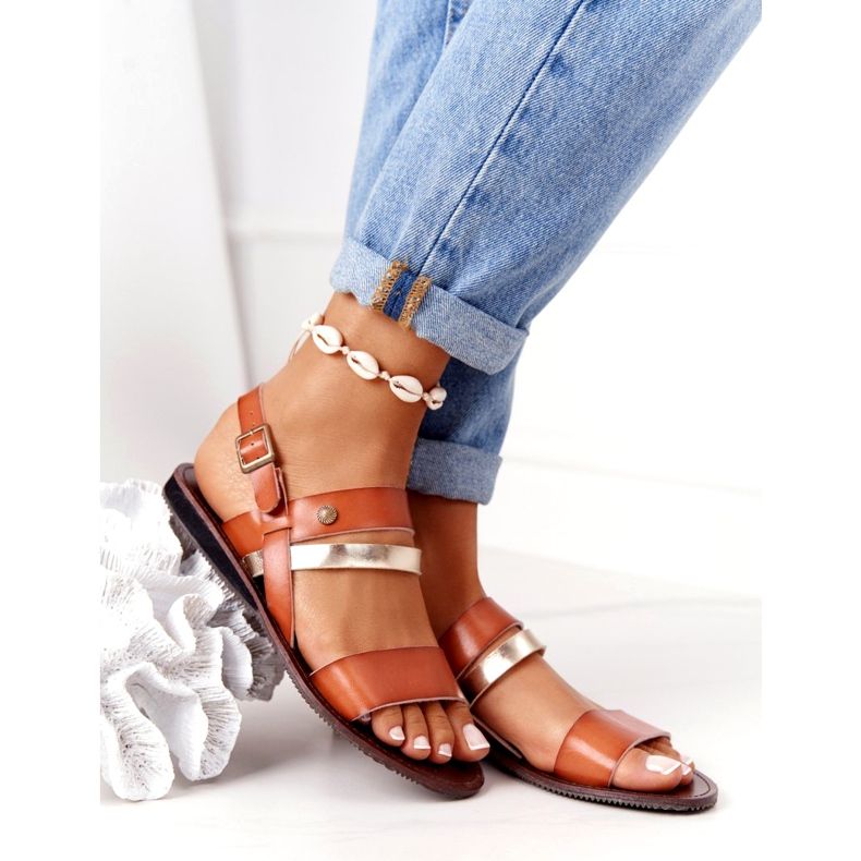 Women's flat sandals, brown and gold Doris golden 2