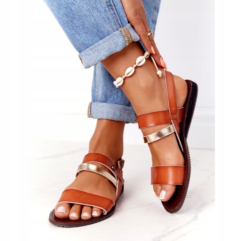 Women's flat sandals, brown and gold Doris golden 3
