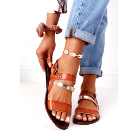 Women's flat sandals, brown and gold Doris golden 4