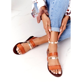 Women's flat sandals, brown and gold Doris golden 5