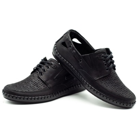 Polbut Black men's openwork moccasin shoes J69L 3