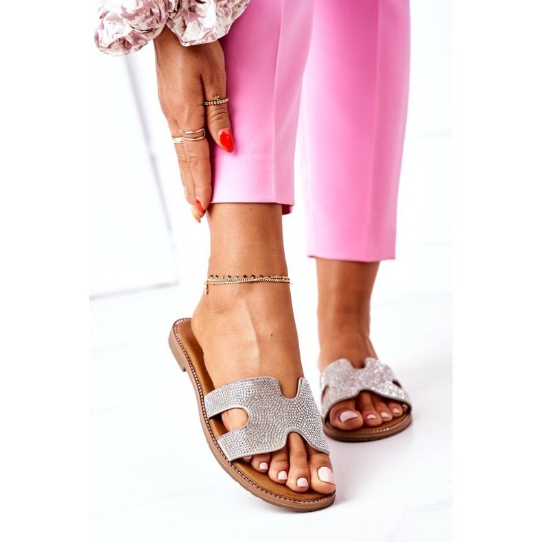 PE1 Leather Slippers With Cubic Zirconia Silver Modena 2