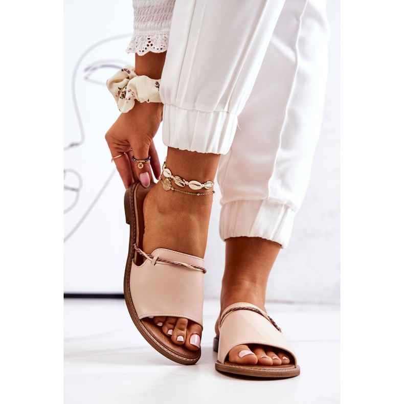 Leather flip-flops by Lewski Shoes, Beige 2