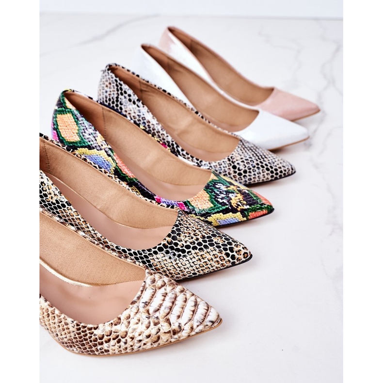 Leather Pumps With Snakeskin Pattern Lewski Shoes 2801 Golden 1