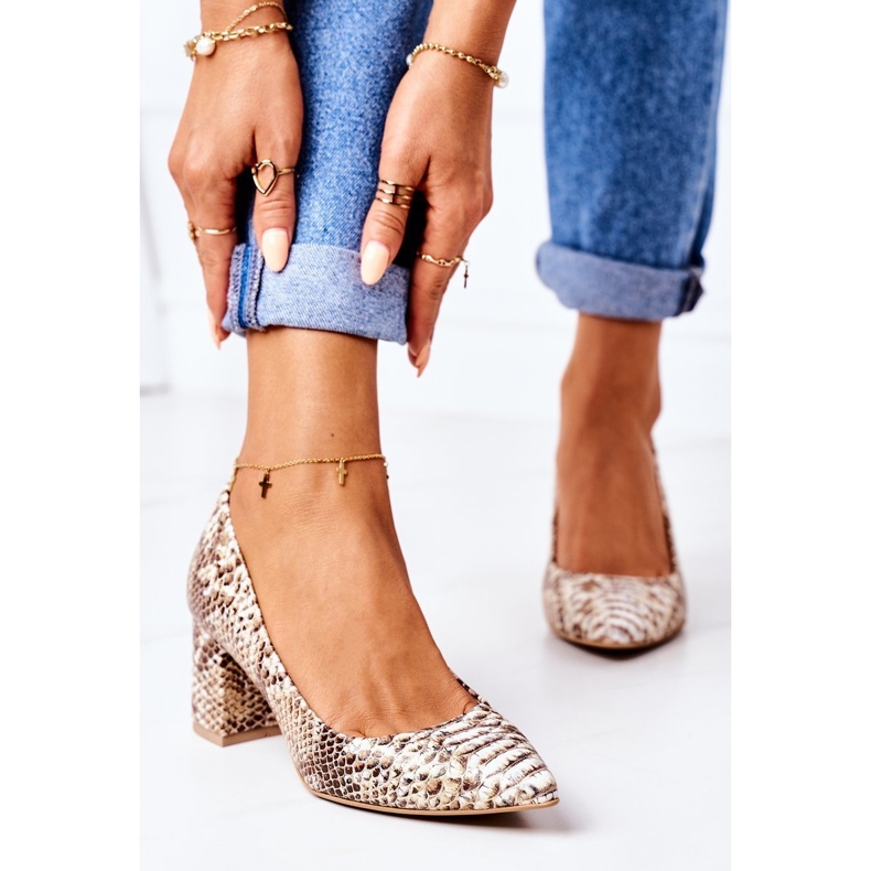 Leather Pumps With Snakeskin Pattern Lewski Shoes 2801 Golden 2