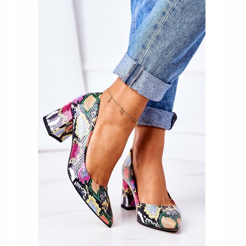 Leather Pumps With Snakeskin Pattern Lewski Shoes 2801 Colorful multicolored 2