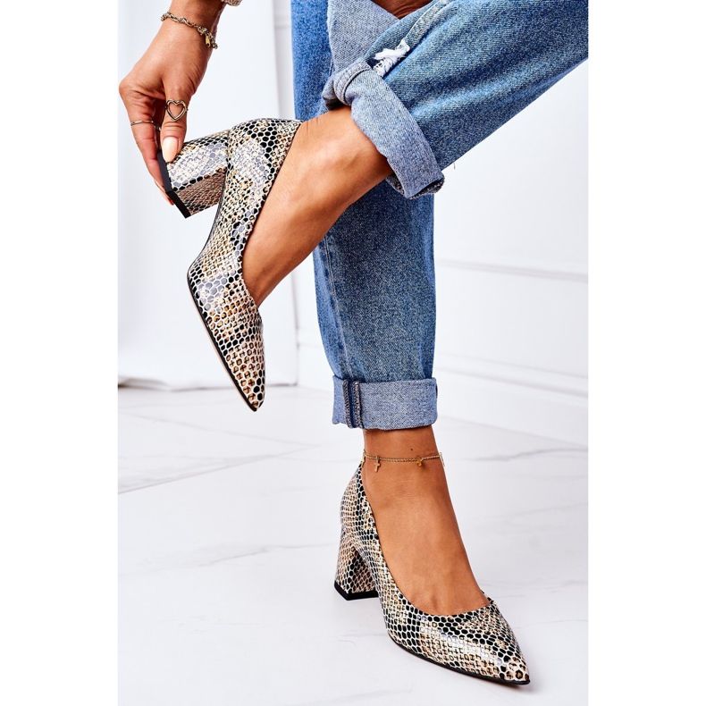 Leather Pumps With Animal Pattern Lewski Shoes 2801 Black-Beige 2