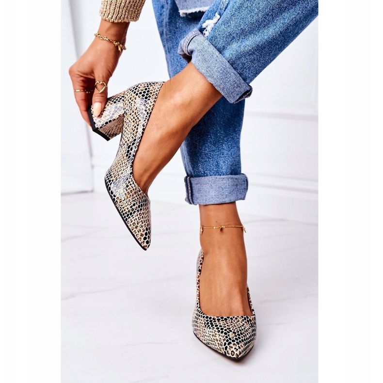 Leather Pumps With Animal Pattern Lewski Shoes 2801 Black-Beige 1