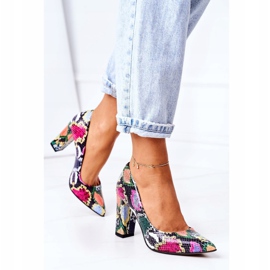 Leather Pumps With Snakeskin Pattern Lewski Shoes 2453 Colorful multicolored 2