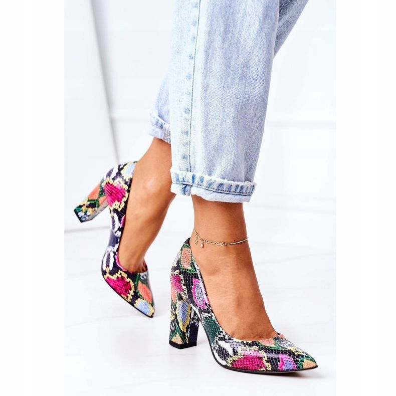 Leather Pumps With Snakeskin Pattern Lewski Shoes 2453 Colorful multicolored 2
