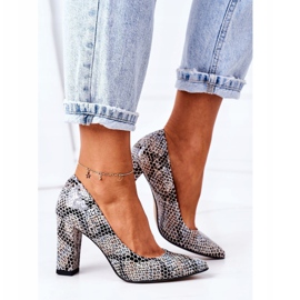 Leather Pumps With Animal Pattern Lewski Shoes 2453 Black-Blue 2 Leather Pumps With Animal Pattern Lewski Shoes 2453 Black-Blue 2