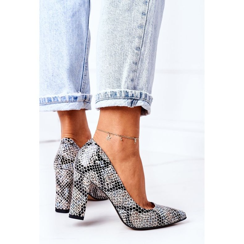 Leather Pumps With Animal Pattern Lewski Shoes 2453 Black-Blue 1 Leather Pumps With Animal Pattern Lewski Shoes 2453 Black-Blue 1