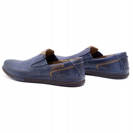 Polbut Men's leather shoes 09 for summer Navy blue with brown 5