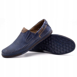 Polbut Men's leather shoes 09 for summer Navy blue with brown 3
