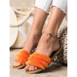 Kayla Orange Slippers With Fringes 1