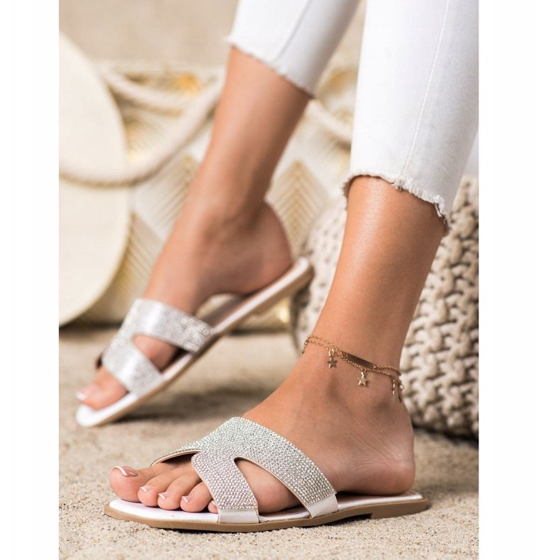 SHELOVET Slippers With Crystals white 2