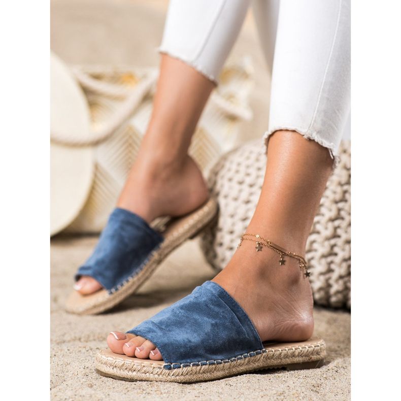 SHELOVET Classic Suede Slippers blue 2