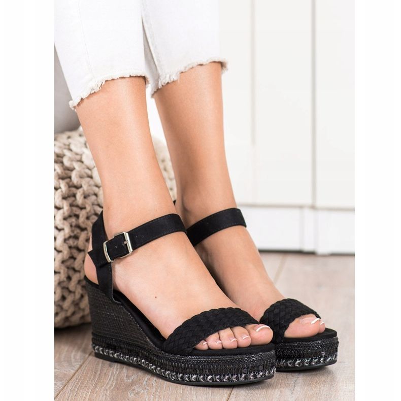SHELOVET Braided Wedge Sandals black 1