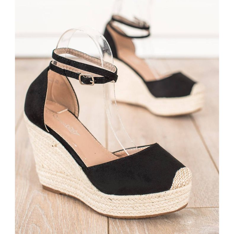 Queentina Stylish Espadrilles On A High Wedge black 1