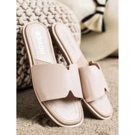 SHELOVET Elegant Eco Leather Slippers beige 1