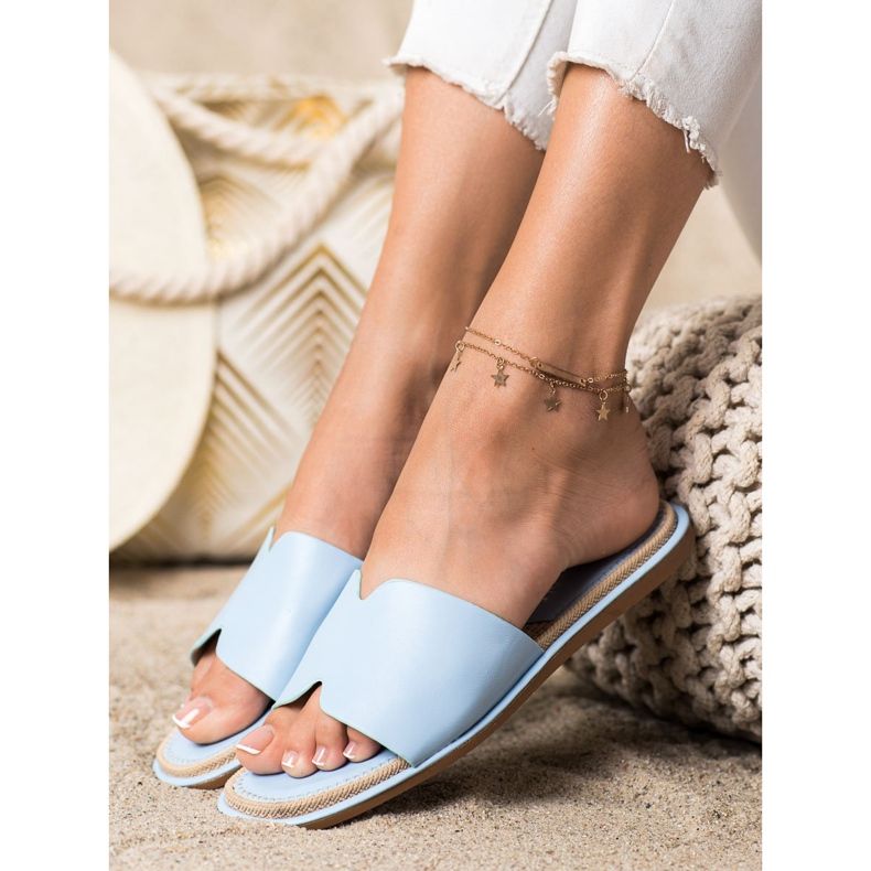 SHELOVET Elegant Eco Leather Slippers blue 2