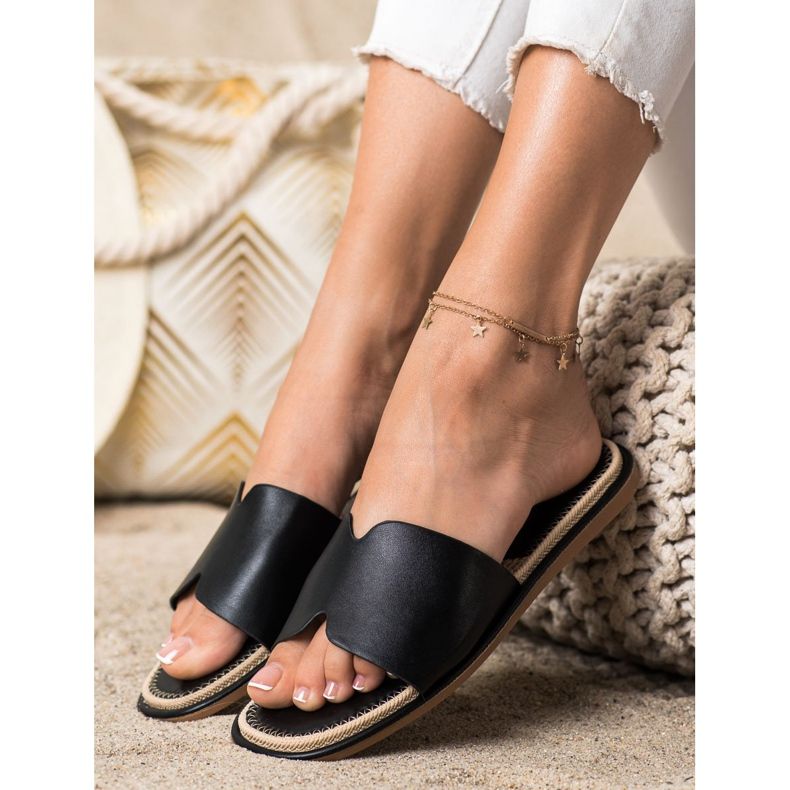 SHELOVET Elegant Eco Leather Slippers black 2