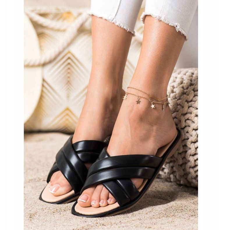 Renda Fashionable Eco Leather Slippers black 1