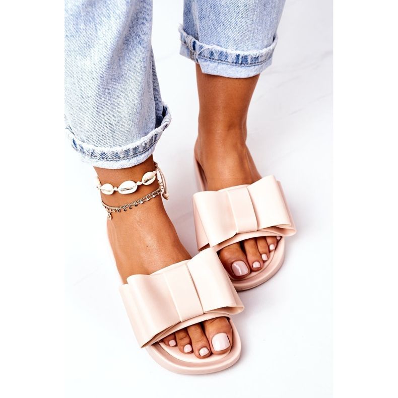 Beige April Rubber Flip Flops With A Bow 1