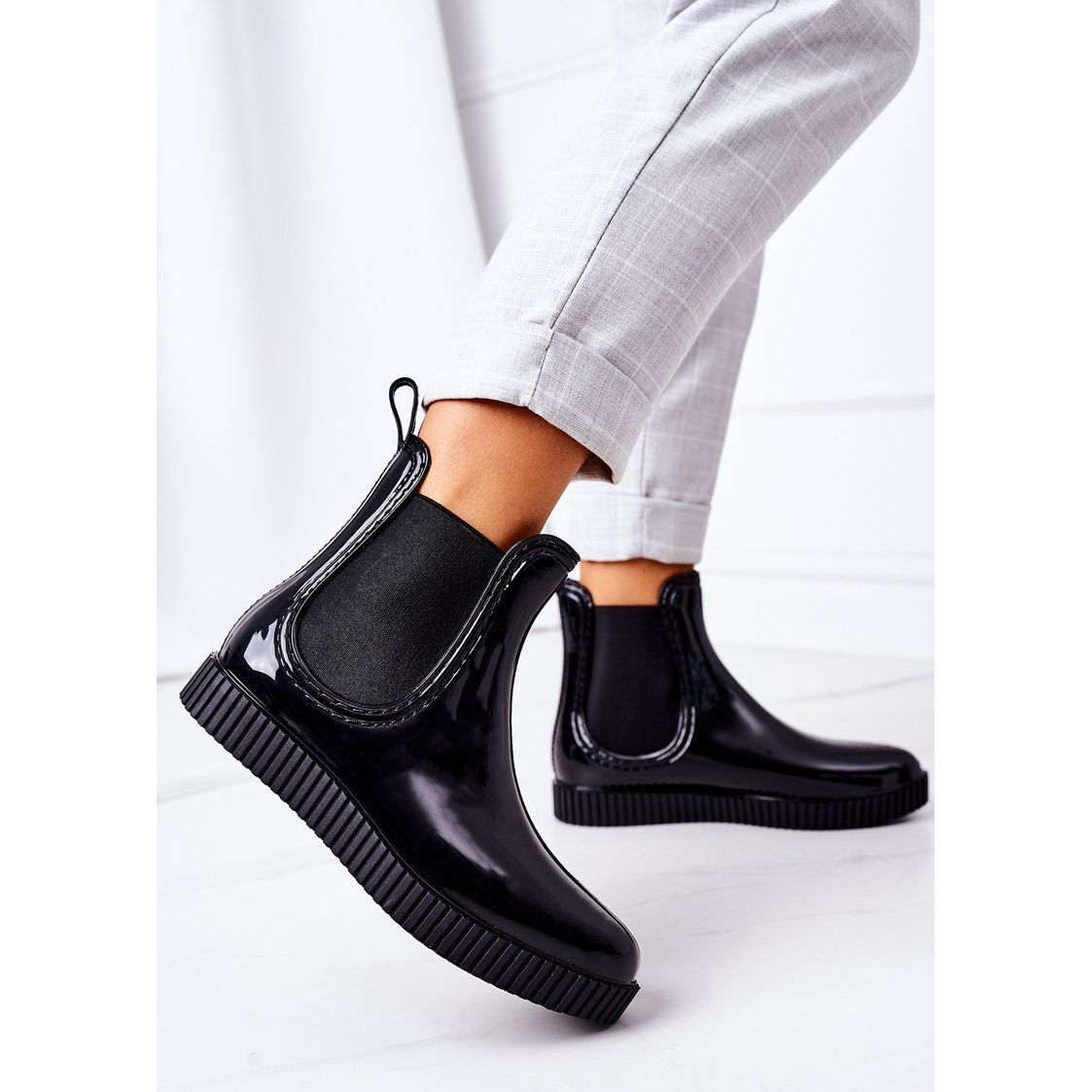 Black shiny rain sales boots