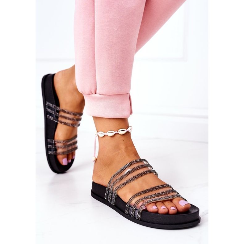 PS1 Miss You Black Rubber Slippers With Cubic Zirconia 2