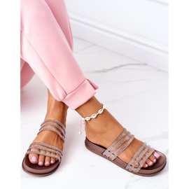 PS1 Rubber Slippers With Cubic Zirconia Rose Gold Miss You pink golden 1