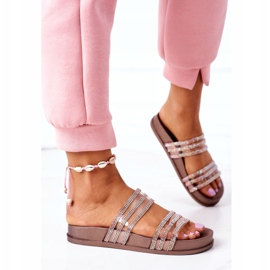 PS1 Rubber Slippers With Cubic Zirconia Rose Gold Miss You pink golden 2