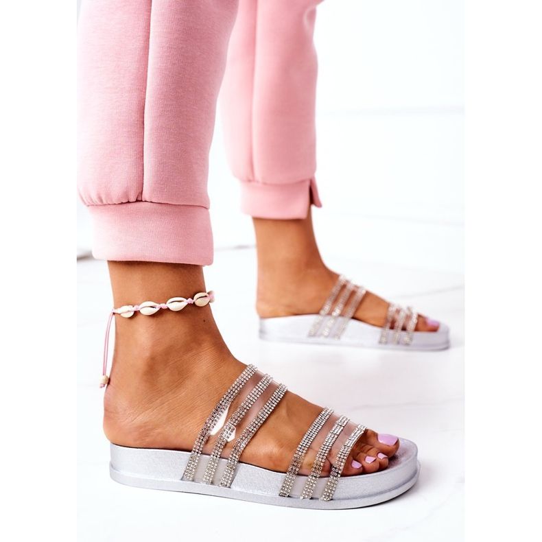 PS1 Rubber Slippers With Silver Cubic Zirconia Miss You 2