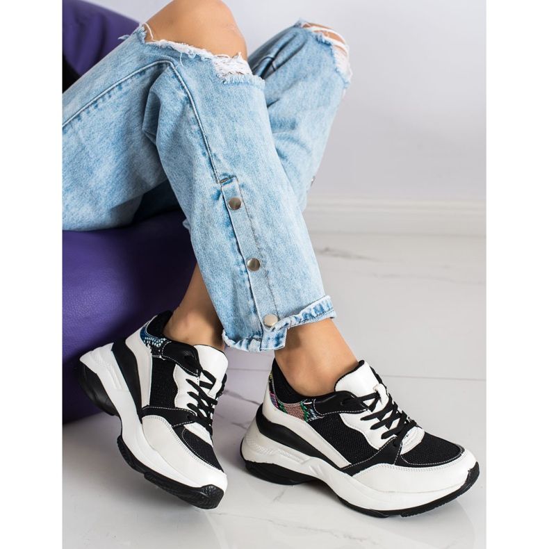 SHELOVET Stylish WHITE AND BLACK Sneakers 1