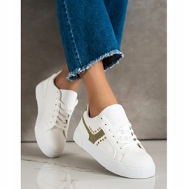 SHELOVET Tied Shoes With Green Insert white 1