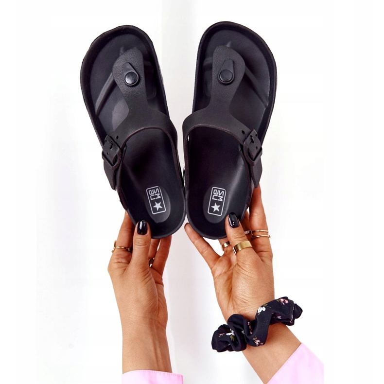 NEWS Women's Rubber Flip-flops Black Alma 1
