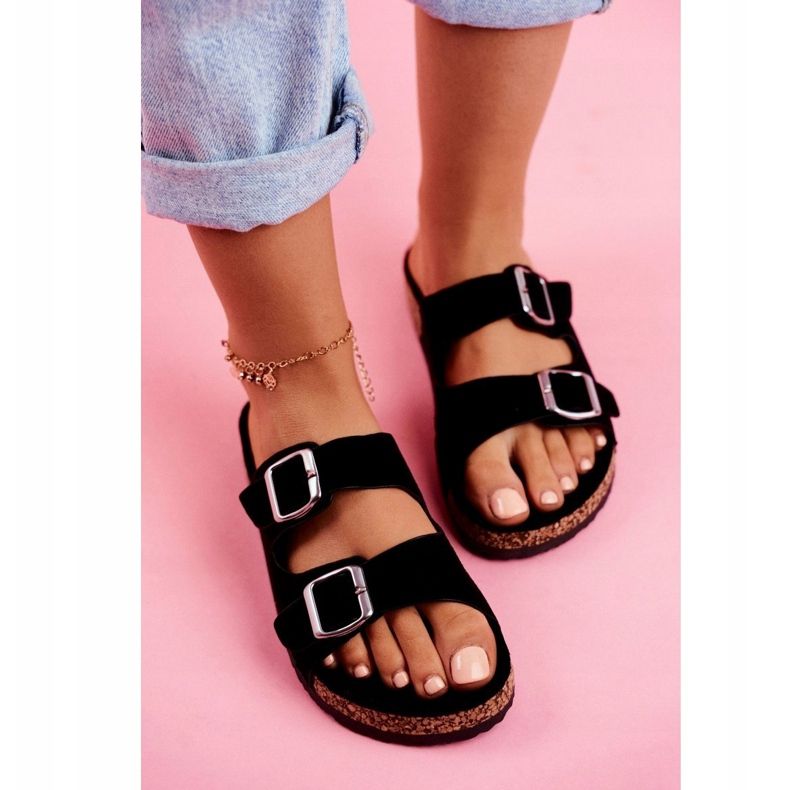 EVE Women's Slippers On Cork With Buckles Black Si Senor 4