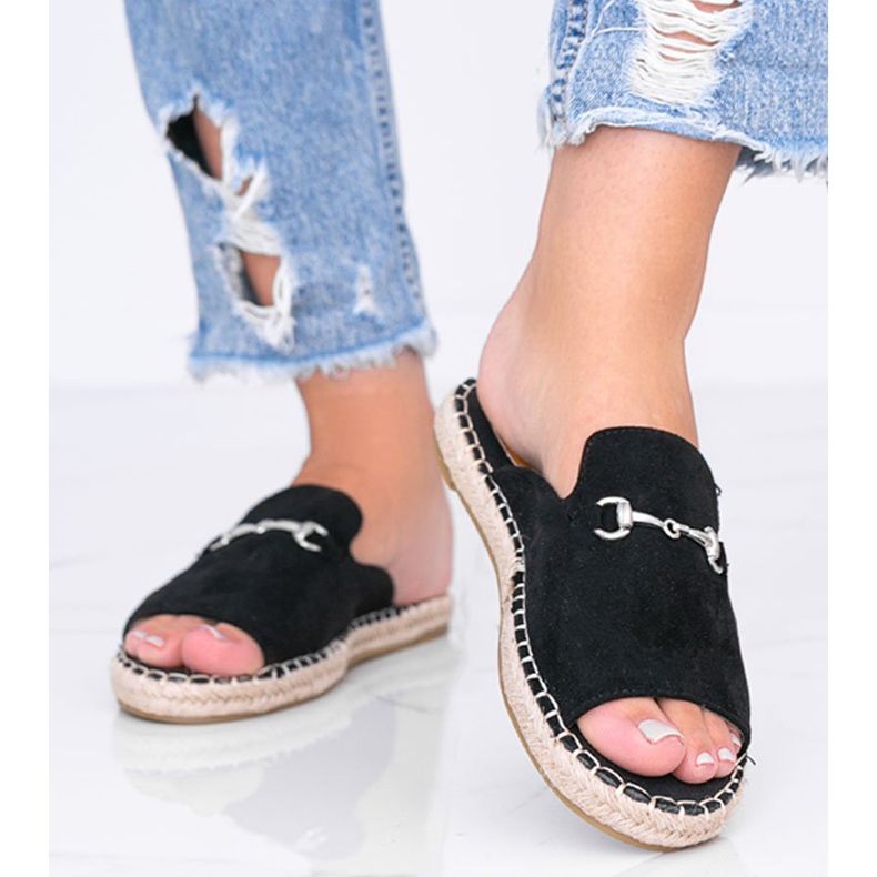 Black slippers with Roseau buckle 1