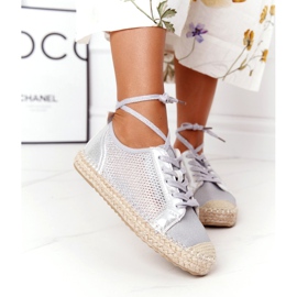 S.Barski Laced Openwork Espadrilles S. Barski L17704 Silver 1