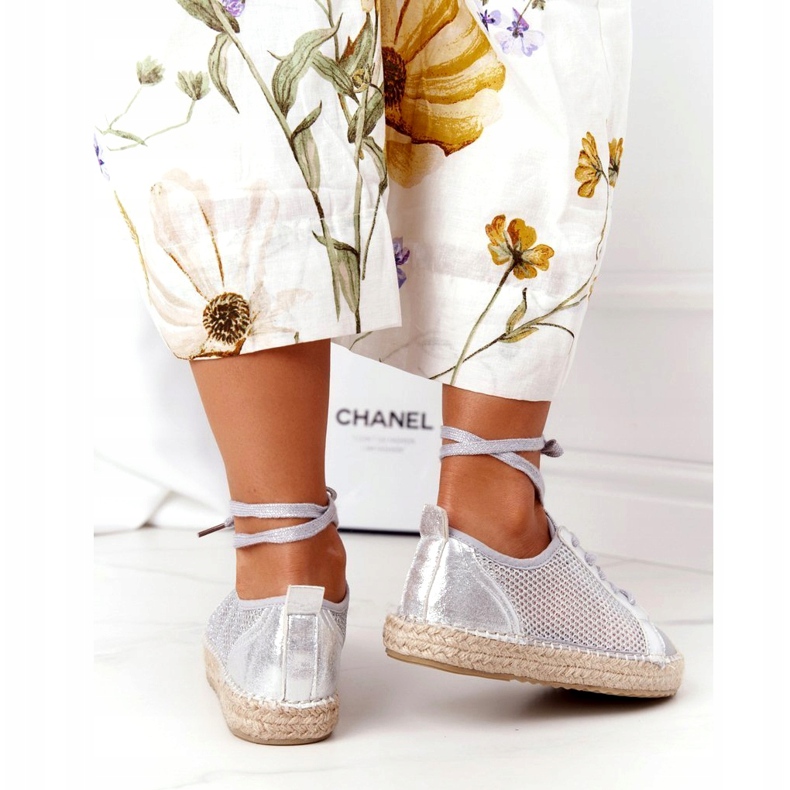 S.Barski Laced Openwork Espadrilles S. Barski L17704 Silver 2