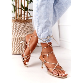 PS1 Tied Sandals On A High Heel With Square Toe Golden Runway 1