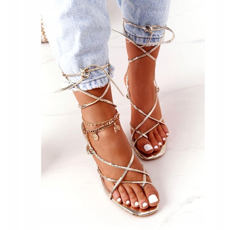PS1 Tied Sandals On A High Heel With Square Toe Golden Runway 5