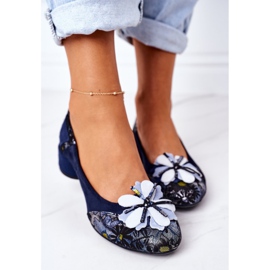 Suede Pumps Maciejka 04835-17 Navy Blue With Flowers 1