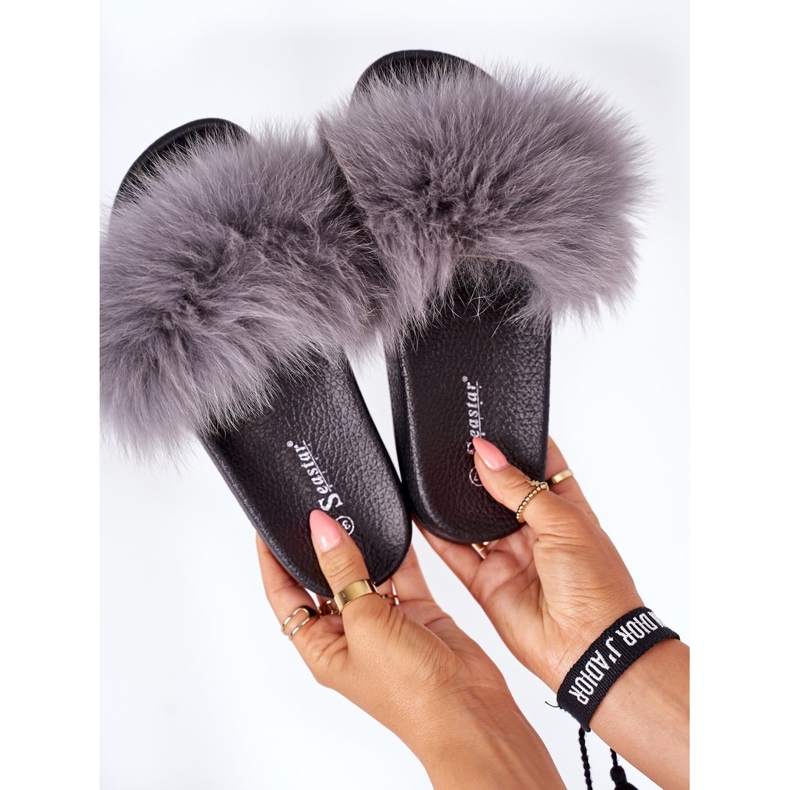 PS1 Women's slippers with fur Dark gray Belmondo grey 1