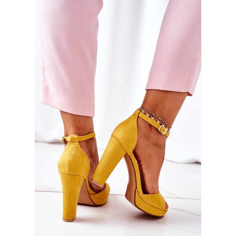 PW1 Sarah Yellow Suede Sandals On A Bar 1
