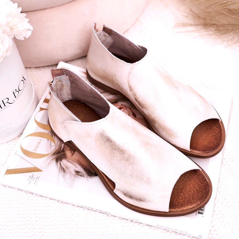 Nicole Women's Flat Leather Sandals White Natalie golden 1 Nicole Women's Flat Leather Sandals White Natalie golden 1