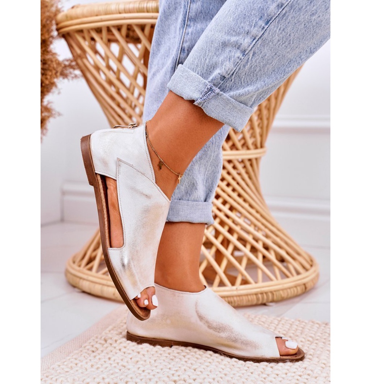 Nicole Women's Flat Leather Sandals White Natalie golden 5 Nicole Women's Flat Leather Sandals White Natalie golden 5