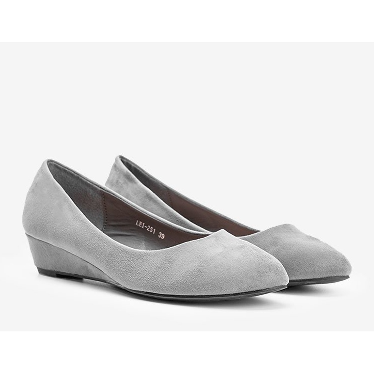 Gray pumps on the Luxuriance low wedge heel grey 1